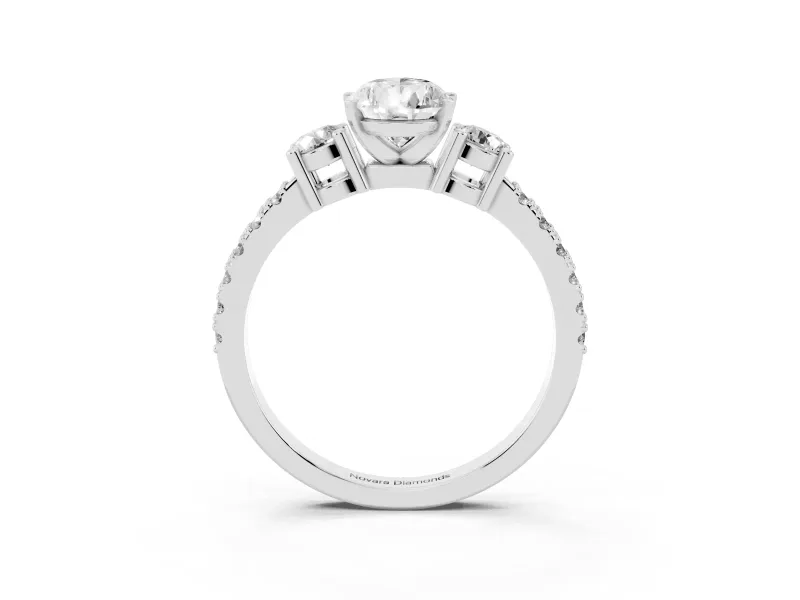 Three-Stone Pear Cut Diamond Pavé Band Ring Set in Platinum with Prong Setting