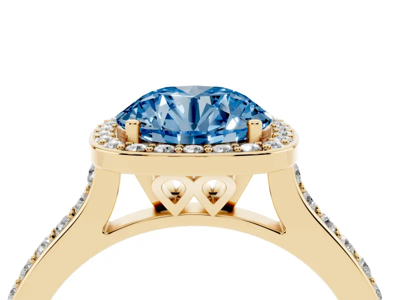 Round Halo Engagement Ring Setting for a Fancy Blue Lab-Grown Diamond | Yellow Gold - Design NV-24729