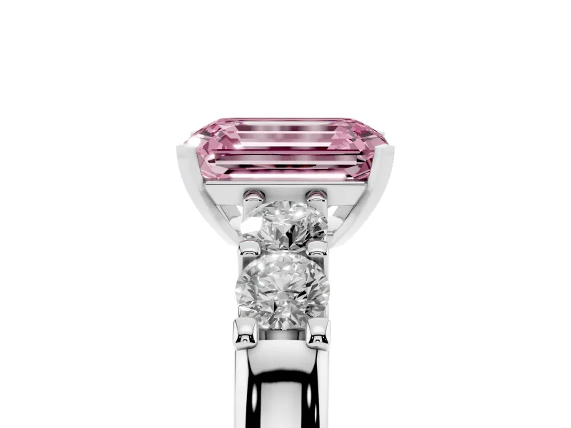 Emerald Cut Five Stone Engagement Ring Setting for a Fancy Pink Lab-Grown Diamond | Platinum