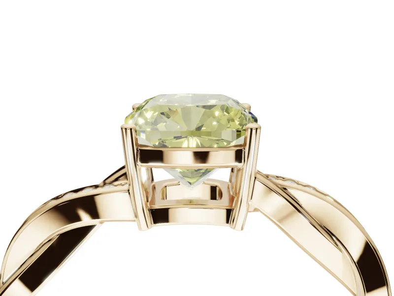 Cushion Cut Twisted Pavé Solitaire Engagement Ring Setting for a Fancy Yellow Lab-Grown Diamond | Yellow Gold