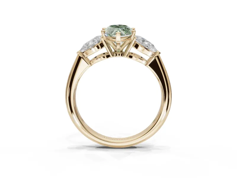 Marquise 3-Stone Engagement Ring Setting for a Fancy Green Lab-Grown Diamond | Yellow Gold