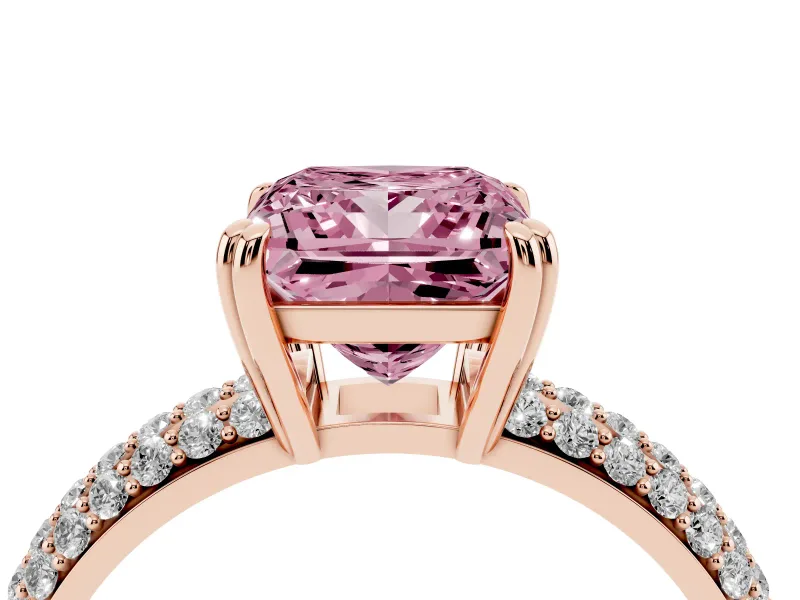 Princess Cut Three Row Pave Engagement Ring Setting for a Fancy Pink Lab-Grown Diamond | Rose Gold