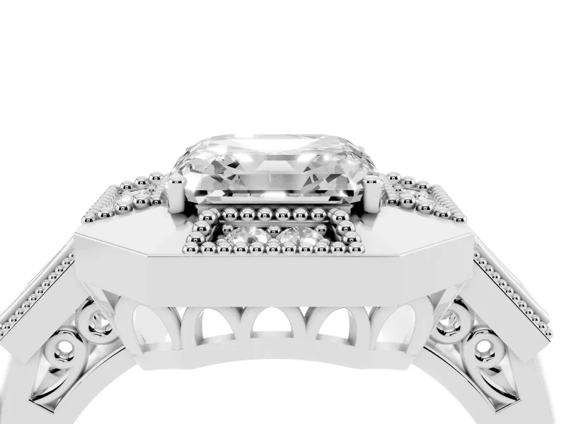 Asscher Cut Diamond Milgrain Halo Ring Set in Platinum with Split Shank