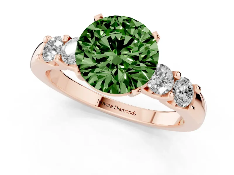 Round Five Stone Engagement Ring Setting for a Fancy Green Lab-Grown Diamond | Rose Gold