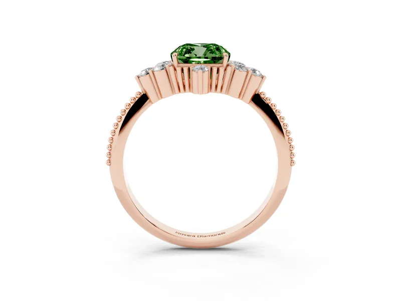 Cushion Cut Cluster Engagement Ring Setting for a Fancy Green Lab-Grown Diamond | Rose Gold