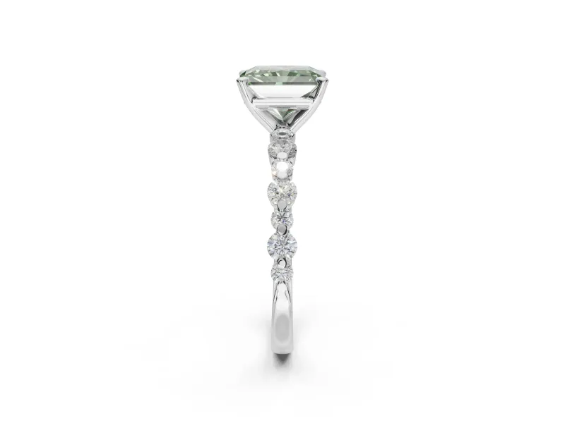 Radiant Cut Pavé Engagement Ring Setting for a Fancy Green Lab-Grown Diamond | Alternating Accents | White Gold
