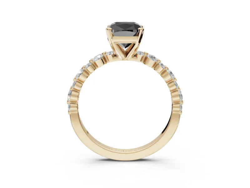 Cushion Cut Pavé Engagement Ring Setting for a Black Center | Alternating Accents | Yellow Gold