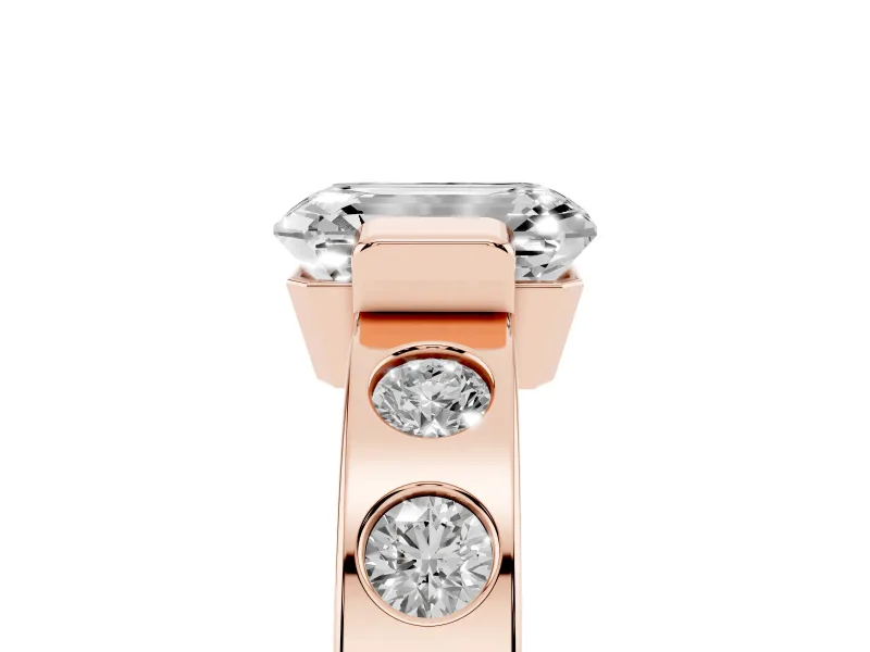 Emerald Cut Tension Style Engagement Ring Setting | Flush Set Accents | Rose Gold