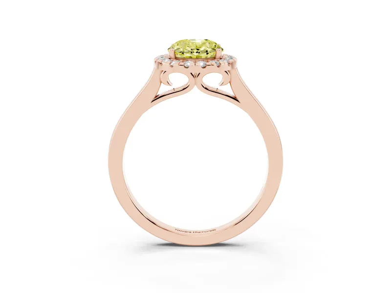 Oval Halo Engagement Ring Setting for a Fancy Yellow Lab-Grown Diamond | Flat Tapered Band | Rose Gold