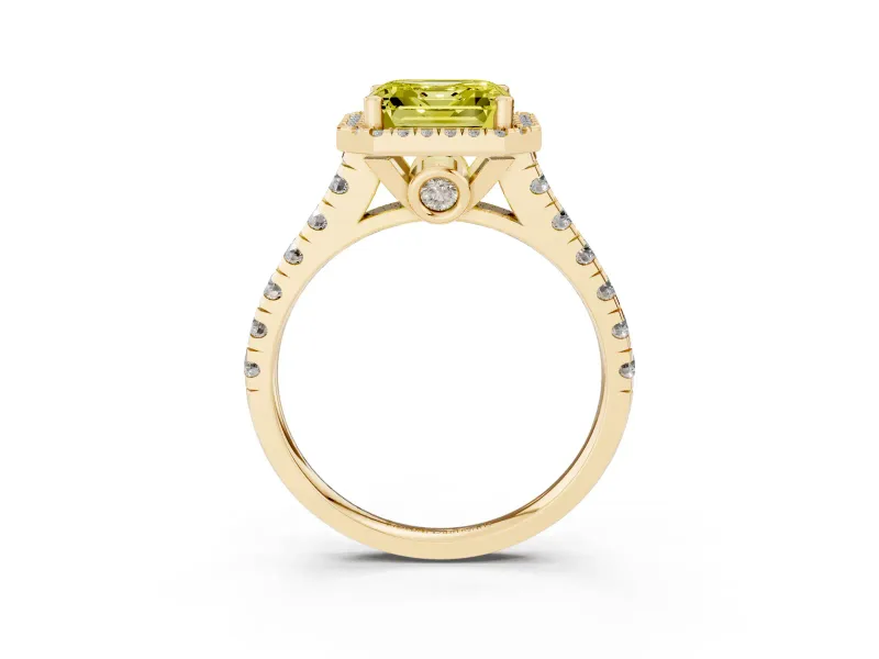 Asscher Cut Accented Halo Engagement Ring Setting for a Fancy Yellow Lab-Grown Diamond | Yellow Gold