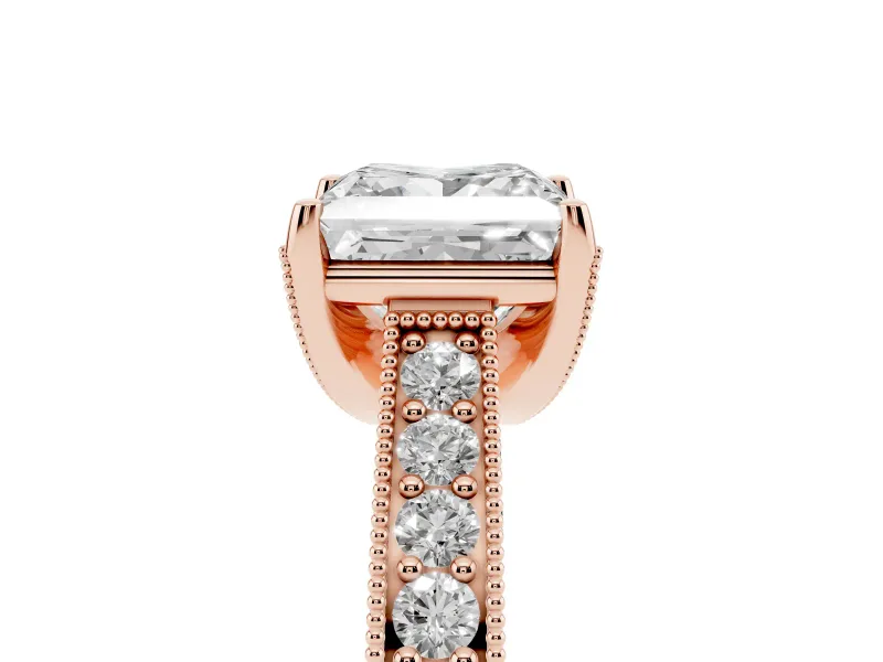 Princess Cut Vintage Hidden Halo Engagement Ring Setting | Milgrain Pave Band | Rose Gold