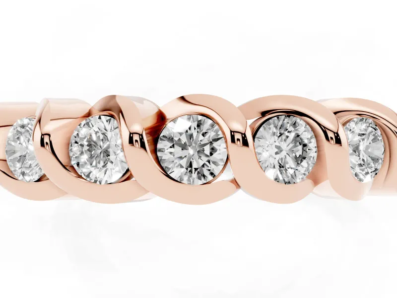 Round Diamond Eternity Band Set in Rose gold with Twist Prong Setting