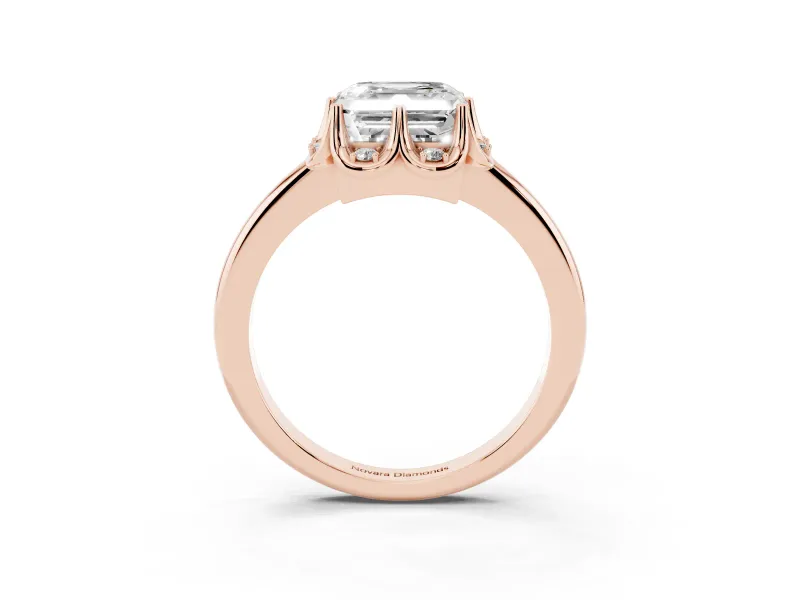 Asscher Cut Scalloped Petal Halo Engagement Ring Setting | Plain Band | Rose Gold