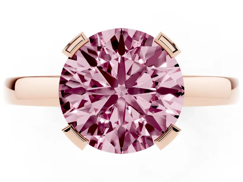Fancy Pink Round Cut Diamond Solitaire Ring Set in Rose gold with Prong Head and Smooth Polished Band