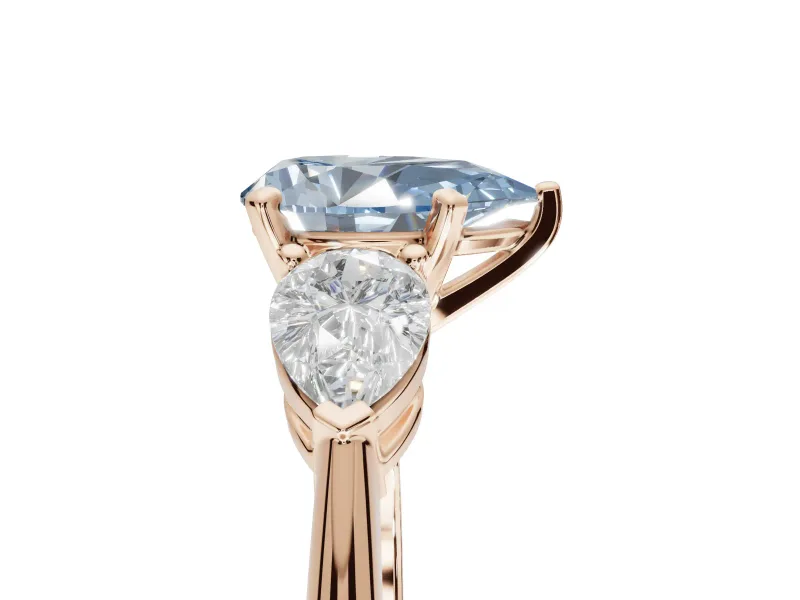 Pear-Shaped 3-Stone Engagement Ring Setting for a Fancy Blue Lab-Grown Diamond | Rose Gold