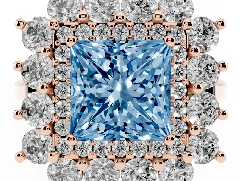 Princess Cut Floral Double Halo Engagement Ring Setting for a Fancy Blue Lab-Grown Diamond | Plain Band | Rose Gold