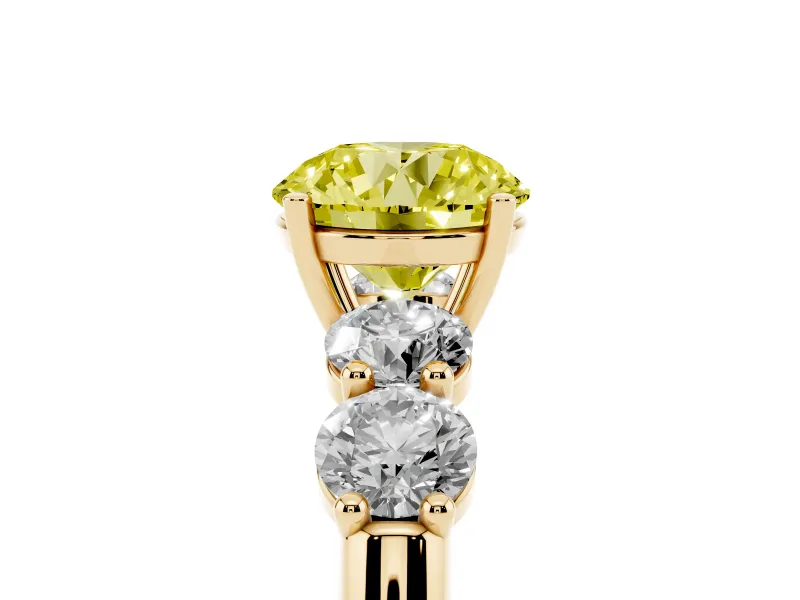 Round Five Stone Engagement Ring Setting for a Fancy Yellow Lab-Grown Diamond | Prong Set Side Stones | Yellow Gold