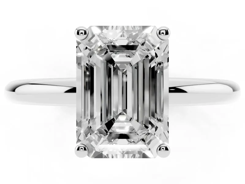 Emerald Cut Micro-Prong Hidden Halo Engagement Ring Setting | Plain Band | White Gold