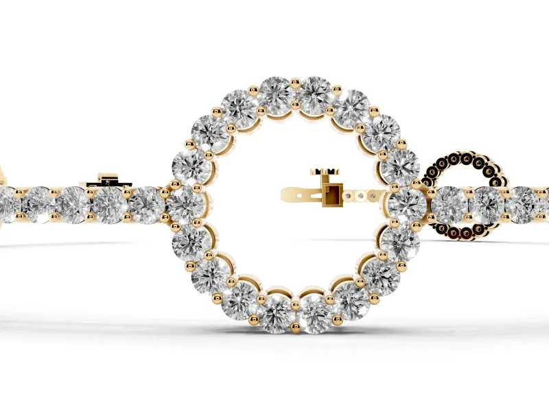 Round Lab-Grown Diamond Pavé Circle Link Tennis Bracelet | Stone Bar Links | Yellow Gold