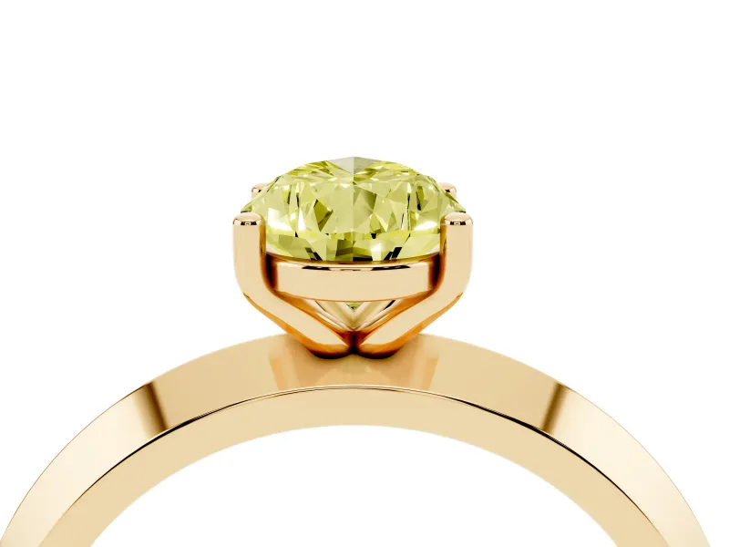 Fancy Yellow Pear Cut Diamond Solitaire Engagement Ring Set in Yellow gold with Flat Band and Prong Setting