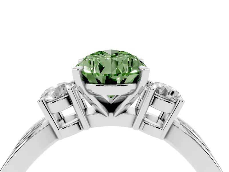 Fancy Green Three-Stone Pear Cut Diamond Twist Band Ring Set in Platinum with Pavé Accents and Prong Setting