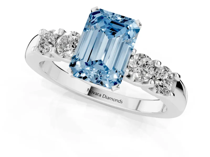 Emerald Cut Five Stone Engagement Ring Setting for a Fancy Blue Lab-Grown Diamond | White Gold