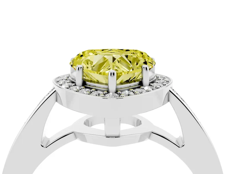 Fancy Yellow Heart Cut Diamond Halo Pavé Engagement Ring Set in Platinum with Bezel Setting