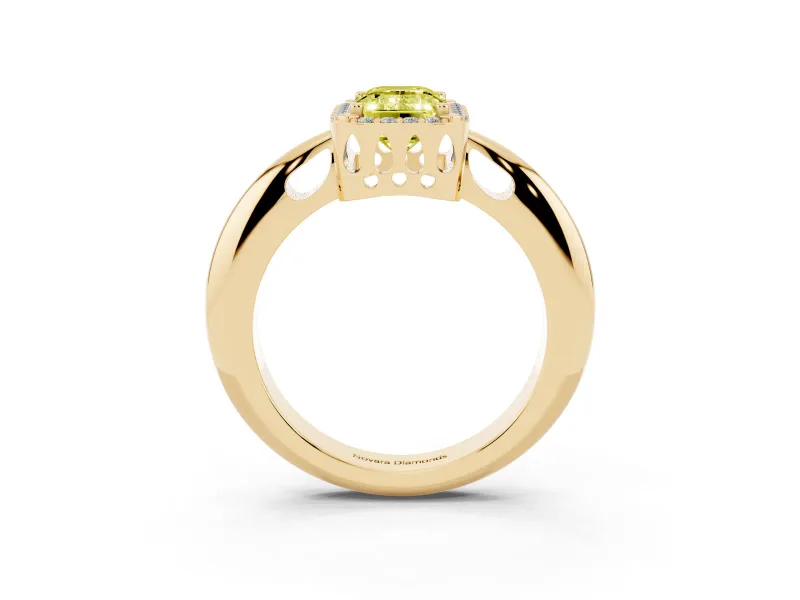Emerald Cut Halo Engagement Ring Setting for a Fancy Yellow Lab-Grown Diamond | Plain Tapered Band | Yellow Gold
