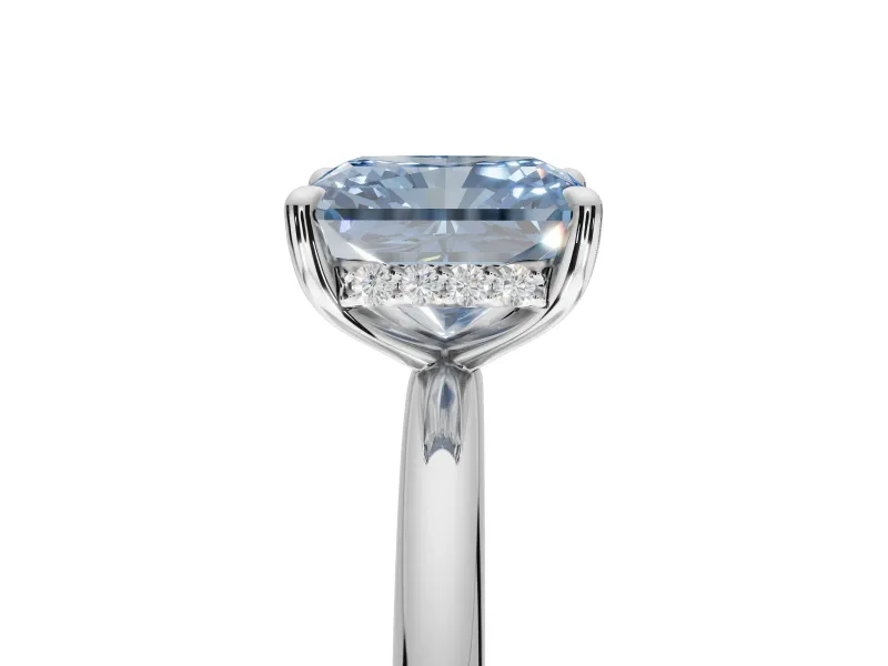 Radiant Cut Hidden Halo Ring Setting for a Fancy Blue Lab-Grown Diamond | White Gold