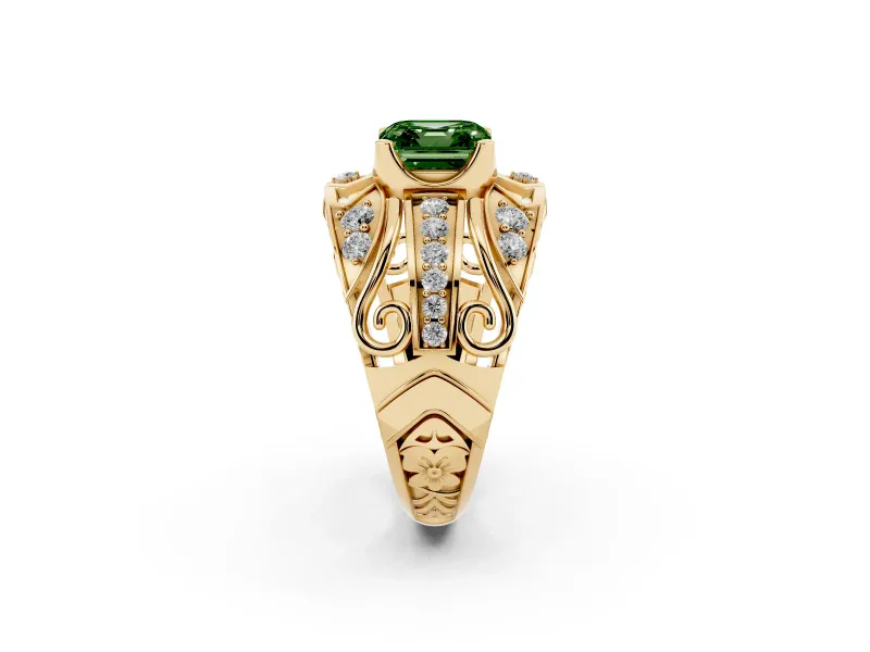 Asscher Cut Art Deco Engagement Ring Setting for a Fancy Green Lab-Grown Diamond | Yellow Gold