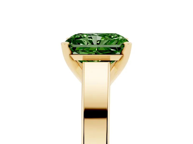 Radiant Cut Solitaire Engagement Ring Setting for a Fancy Green Lab-Grown Diamond | Yellow Gold