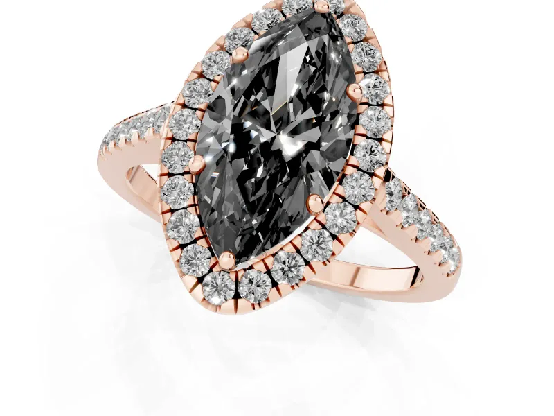Marquise Halo Engagement Ring Setting for a Black Center | Pavé Shoulders | Rose Gold