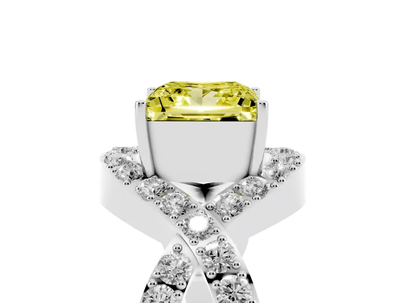 Fancy Yellow Princess Cut Diamond Solitaire Twist Band Pavé Engagement Ring Set in Silver