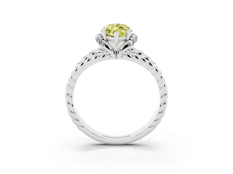 Fancy Yellow Marquise Cut Diamond Halo Ring Set in Silver with Twisted Band and Prong Setting