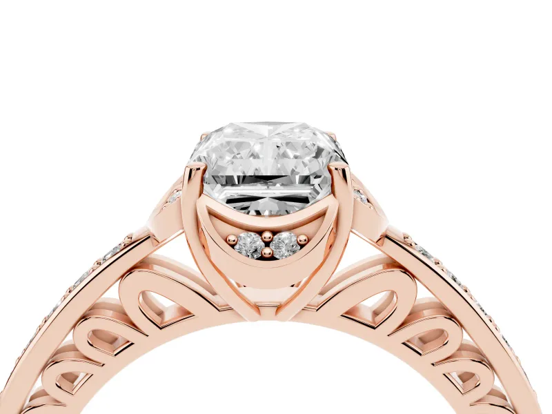 Radiant Cut Floral Pavé Engagement Ring Setting | Petal Accents | Rose Gold