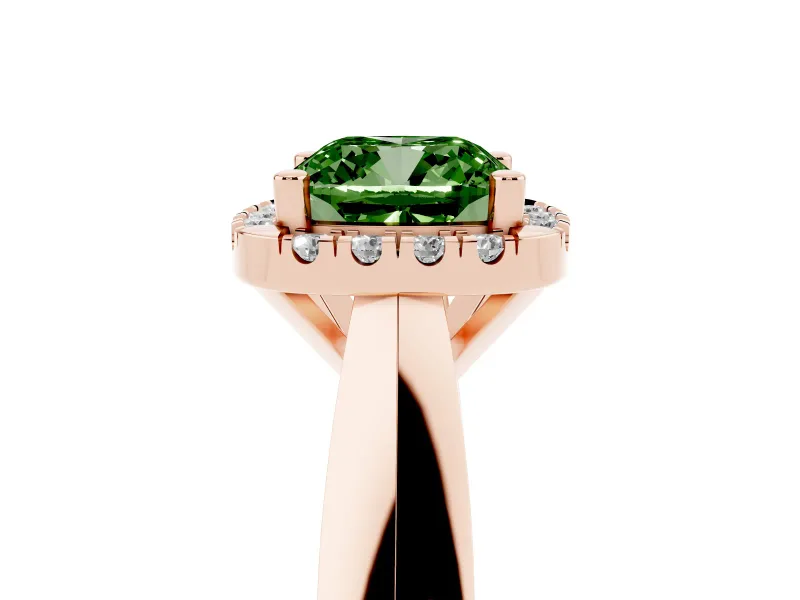 Cushion Cut Halo Engagement Ring Setting for a Fancy Green Lab-Grown Diamond | Square Profile Band | Rose Gold