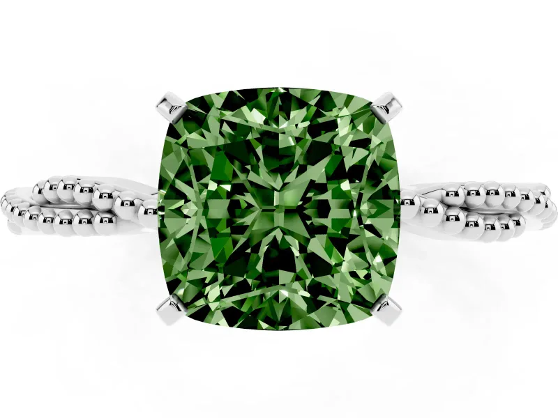 Cushion Cut Twisted Engagement Ring Setting for a Fancy Green Lab-Grown Diamond | Beaded Twist | Sterling Silver