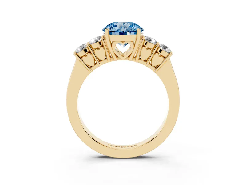 Round Close Set Five Stone Engagement Ring Setting for a Fancy Blue Lab-Grown Diamond | Yellow Gold