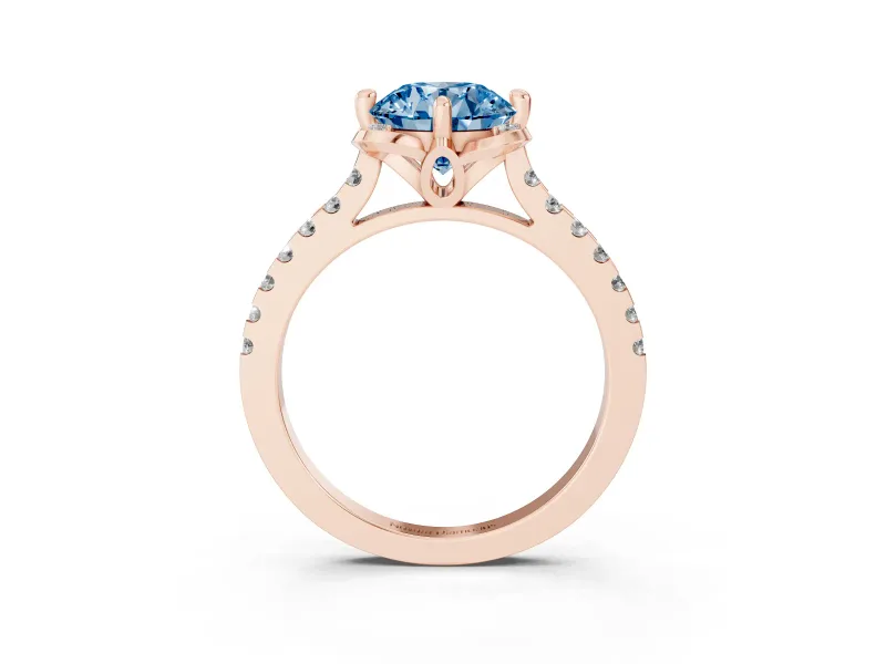Round Floral Engagement Ring Setting for a Fancy Blue Lab-Grown Diamond | Pavé Band | Rose Gold
