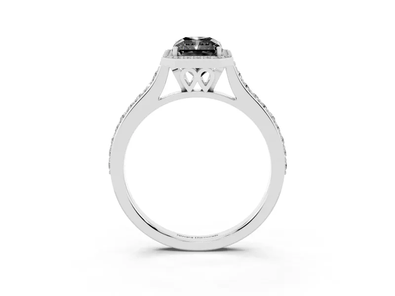 Radiant Cut Pavé Halo Engagement Ring Setting for a Black Center | Platinum