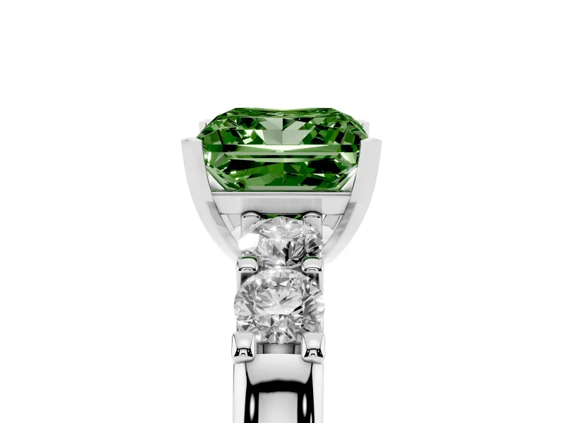 Fancy Green Princess Cut Diamond Five-Stone Prong Set Engagement Ring Set in Silver with Channel Band