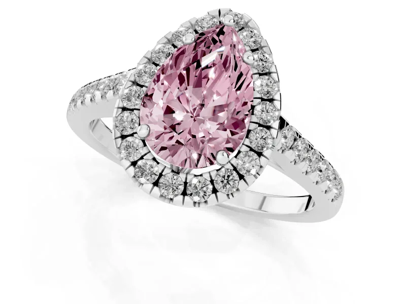 Pear-Shaped Raised Halo Engagement Ring Setting for a Fancy Pink Lab-Grown Diamond | Platinum