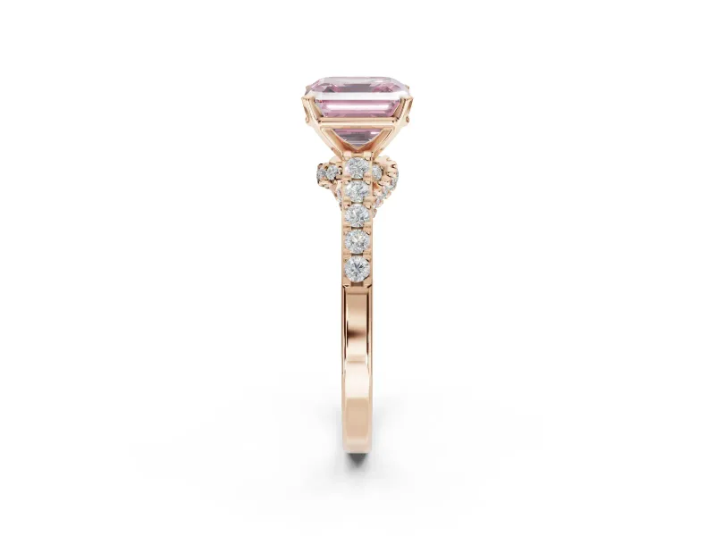 Asscher Cut Pavé Solitaire Engagement Ring Setting for a Fancy Pink Lab-Grown Diamond | Crossover Gallery | Rose Gold