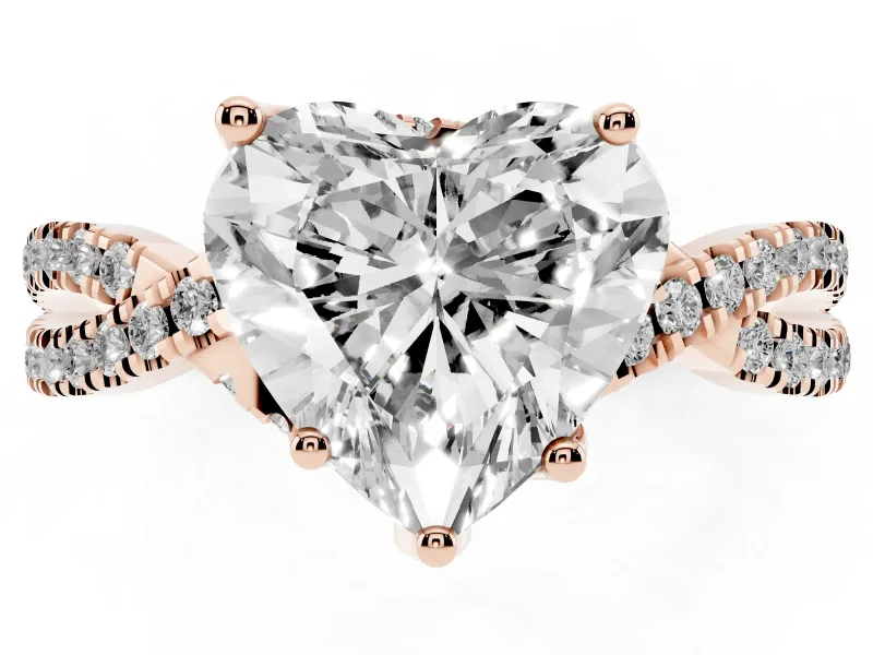 Heart-Shaped Twisted Split Shank Pave Engagement Ring Setting | Pave Gallery | Rose Gold