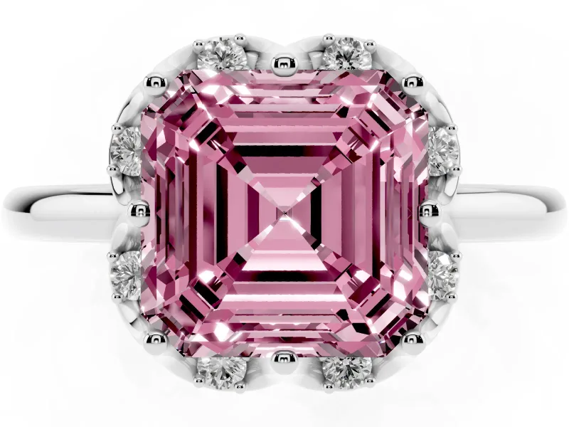 Asscher Cut Petal Halo Engagement Ring Setting for a Fancy Pink Lab-Grown Diamond | Platinum