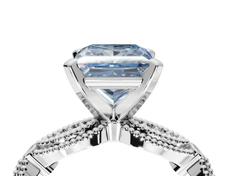 Princess Cut Vintage Engagement Ring Setting for a Fancy Blue Lab-Grown Diamond | Graduated Stations | White Gold