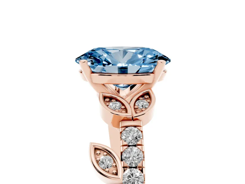 Oval Leaf Pavé Engagement Ring Setting for a Fancy Blue Lab-Grown Diamond | Rose Gold