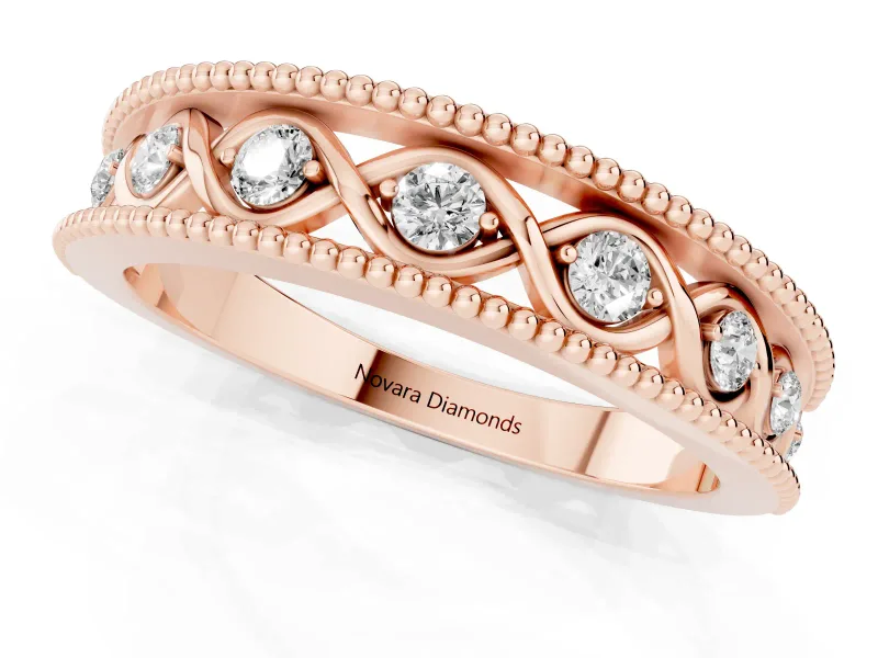 Round Lab-Grown Diamond Vintage Twisted Openwork Wedding Band | Milgrain Edges | Rose Gold