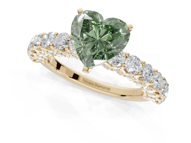 Heart-Shaped Shared Prong Engagement Ring Setting for a Fancy Green Lab-Grown Diamond | Yellow Gold