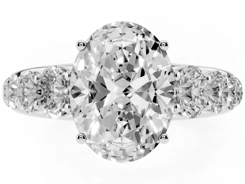 Oval Graduated Side Stone Engagement Ring Setting | Flat Top Band | White Gold